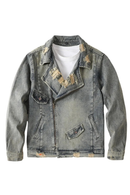 Men Jeans Jacket Distressed Motorcycle Biker Coat Retro Outerwear