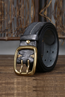 3.8CM Genuine Leather Double Needle Pin Buckle Luxury Thick Retro Leather Belt  Men's Jeans Belt