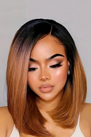 Ombre Brown 13x4 Lace Frontal Human Hair Wigs Straight Bob Wigs Pre Plucked Human Hair Wigs For Women Daily Use