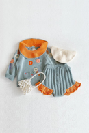 Autumn Infant Baby Girls Clothes Suit Knitted Embroidered Lotus Leaf Collar Toddler Baby Girls Sweater Sets