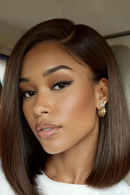 7x5 Lace Dark Chocolate Brown Side Part Straight Bob Wig Human Hair Glueless Wig