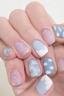 24pcs Manicure Nail Tips Bear Fake Nials Gold Edge French False Nails Short Square Blue Pink Clouds