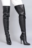 Black Open Over-the-Knee Boots Pointed Toe Stiletto Sexy Leather Boots Side Zipper Modern Boots Custom Multicolor Handmade Boots
