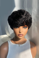 Mannequin head with a black wig on a neutral background, Obroi
