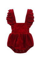 Christmas Velvet Baby Girls Romper Fall Winter Ruffles Jumpsuit for Toddler Xmas Infant Clothing 0-24M