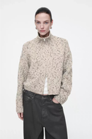 Ethereal costume winter of Women's casual version blended texture zipper cardigan