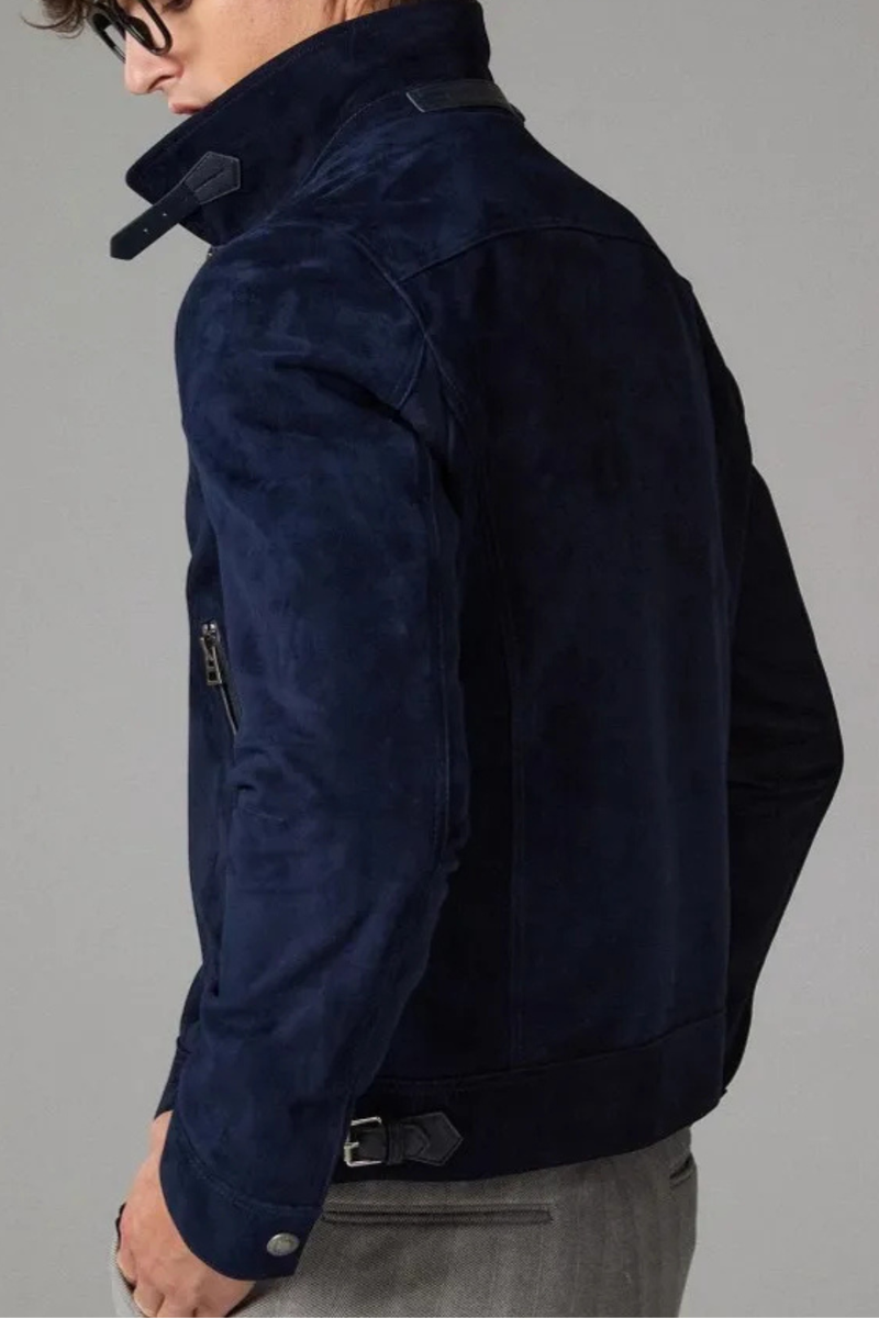 Male Genuine Suede Jackets Slim Fit Zipper Turndown Collar Short Coat Natural Suede Biker Autumn Fashion Luxury