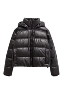 Women's simple faux leather hooded warm thick cotton clothing autumn and winter jacket