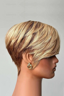 Woman with styled hair on a gray background, Obroi