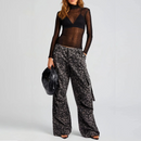 Spliced Pockets Casual Floor Length Trousers For Women Wide Leg Pants Female