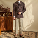 Men Linen Blended Casual Double-breasted Suit Retro Commuter Slim-fit One-suit
