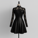 Leather Lace Patchwork Waist-Cinching Dress Autumn Winter Mini Dress