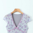 Deep Floral Mini Dress with Bow Tie Slimming Mesh a Line Skirt Casual Women's Clothing Spring Autumn