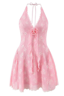 Pink floral dress with a white background, Obroi