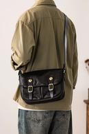 Genuine leather men's messenger bag designer handmade leather work black shoulder bag