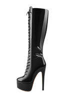 Black high-heeled boot with chain detail on a white background, Obroi