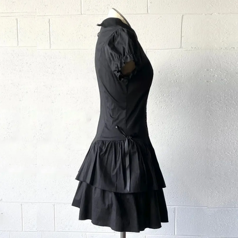 Summer Chic Dress Women High Street Slim Lapel Gothic Dresses Retro Hot Girl Clothing