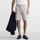 Mens Casual Striped Shorts Drawstring Linen Knee Length Straight Trousers Breathable Summer Streetwear Fashion Sweatpants Male
