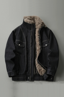 Winter retro stand-up collar velvet denim jacket men's heavyweight thickened warm jacket