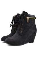 Autumn Ankle Boots Women Wedges High Heels Round Toe Cross Tied Platform Boots