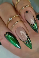 Green Cat Eye False Nails Unique Design Nails Sweet Cool Detachable Press on Nails Spice Girls Almond