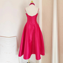 Summer Holiday Prom Wedding Dress Women Backless Chest Pad Wrap Corset Pleated Midi Halter