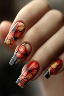 24PCS Nails Medium Long Ballet Shaped Nail Art Patch Sweet Cool Girl Flowers Design Removable Wearable False Nails