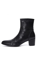 Black leather ankle boot on a white background, Obroi