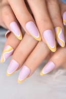 Nails with pink and yellow design on a neutral background, Obroi