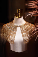 Women's Shiny Gold Sequins Luxury Lace Pashmina Female Spring Autumn Shawl Cloak Collar
