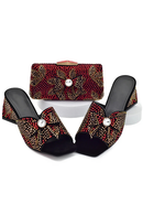 Design Ladies Shoes and Bag Set Decorated with Rhinestone Wedding Shoes Bride Peep Toe Low Black Heels