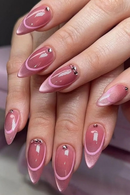 Glossy Press On Nails Full Cover Wearable Almond Nails Charms Detachable Nails with Rhinestones