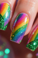24Pcs Rainbow Glitter Press On Nails gradient candy rainbow glossy nail tips full cover press on nail
