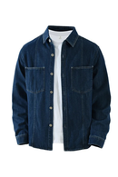 Blue denim jacket over a white shirt on a white background, Obroi