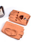 Men's Leather Wrist Button shrink Wrist Fingerless Half Finger Short Mittens Gloves