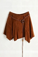 Retro Girl Suede Pleated Short Skirt with High Waist Genuine Leather