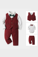 Boys' Red Dress Suit – Elegant Velvet Birthday, Wedding & Party Outfit