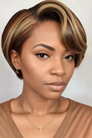 Short Pixie Cut Bob Wig Honey Blonde Ombre Highlight 13x4 Lace Frontal Straight Human Hair Pre-Plucked Hairline
