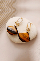 Natural Stones Sector Pendant Zircon Stud Earring Healing Crystal Woman Dangle Earrings Luxury Jewelry