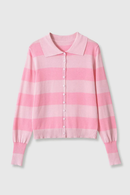 Women's Striped Lapel Collar Knit Cardigan Single Breasted Bubble Causal Autumn Outerwear