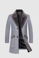 Winter Men's Long Woolen Coat Fur Collar Warm Wool Coats Male Solid Color Slim Casual Windbreaker Jacket