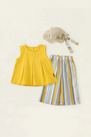 Summer Children's Clothing Women's Treasure Cute Doll Shirt Striped Pants Set Hat Included