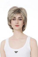 Woman wearing a white tank top with a brand logo on a white background, Obroi