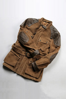 Brown leather jacket with dark brown accents on a white background, Obroi