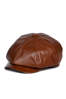 Beret Cap Men Genuine Leather Hats Forward Boina Brown Peaked Caps