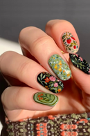 24pcs Press on Nails Almond Flower Full Coverage Nail Tips for Women&Girl Removable Wearable False Nail