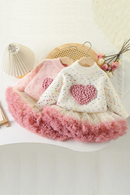 Kids Clothing Set 2 PCS Sweater Suit Heart Knit Pullover And Tulle Skirt Girls Clothing Set