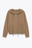 Brown hoodie with a zipper on a white background, Obroi