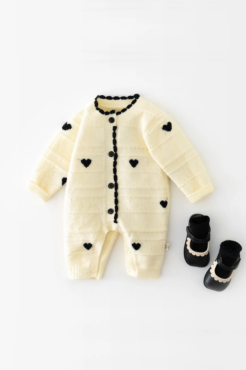 Autumn Baby Girls Clothes Full Of Heart Infant Knit Jumpsuits Toddler Rompers Infant Knitwear