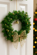 Christmas Wreath with Bow & Bell Decor Green Wreaths for Front Door Home Decoration Gift